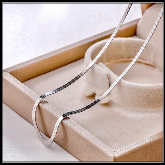 New silver herringbone snake chain rope choker omega necklace 3mm - Picture 2 of 4